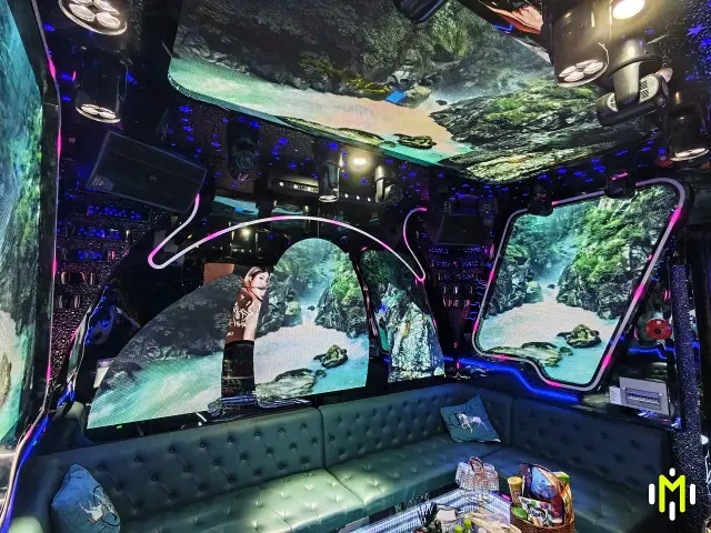 MONACO VIP 7 綠色景觀 LED 畫面與沙發座席全景